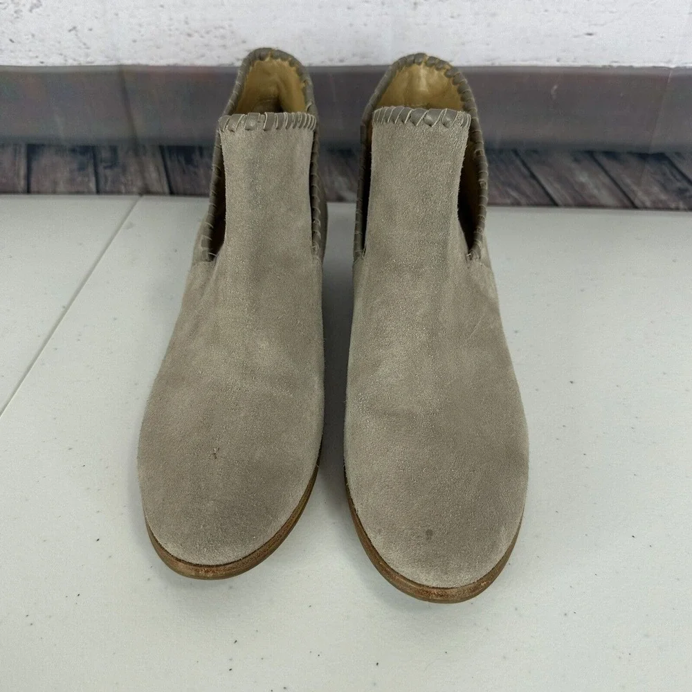 Jack Rogers Ankle Boots Womens 9‎ M Gray Suede Slip On Block Heel Leather Casual